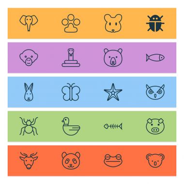 Hayvanat Bahçesi Icons set ile balık, sıçan, tavşan ve diğer maymun öğeleri ile. İzole vektör çizim Hayvanat Bahçesi simgeler.