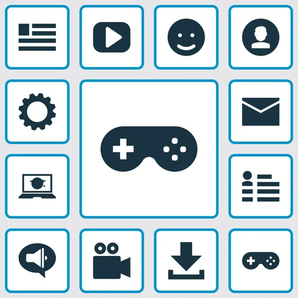 Internet iconen set met formulier, joystick, beneden pijl en andere elementen van de laptop. Geïsoleerde vector illustratie internet iconen. — Stockvector