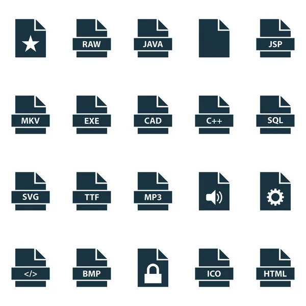 Conjunto de iconos de documento con configuración, protección, datos y otros elementos de página. Iconos de documento de ilustración vectorial aislado . — Vector de stock