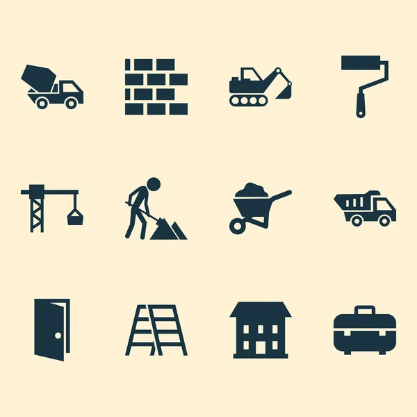 Architecture icons set with equipment, digger, home and other entrance elements. Isolated vector illustration architecture icons. — Stock Vector