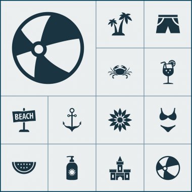 Yaz simgeler kavun, armatür, yönetim kurulu ve diğer limonata öğeleri ile ayarlayın. İzole vektör çizim yaz simgeler.