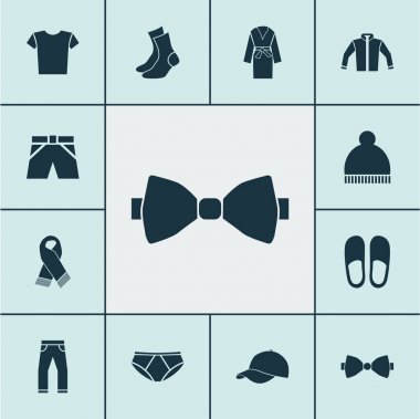 Elbise Icons set kravat, gece elbisesi, rahat ve diğer kravat öğeleri ile. İzole vektör çizim elbise simgeler.