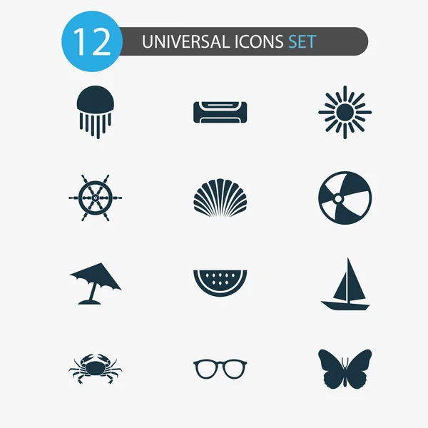 Szezon ikonok beállítása, a hajó, szemüveg, dinnye és egyéb rák. Elszigetelt vektoros illusztráció szezon ikonok. — Stock Vector