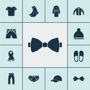 Elbise Icons set kravat, gece elbisesi, rahat ve diğer kravat öğeleri ile. İzole illüstrasyon elbise simgeler.