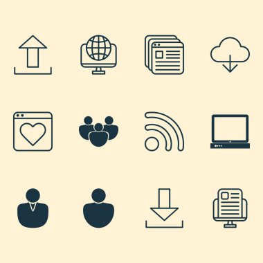 Bağlantı simgelerinin blog sayfası, takip, takım ve küresel diğer öğeleri ile ayarlayın. İzole resimde bağlantı simgeleri.