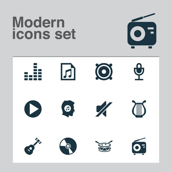 Audio icons set with mike, file, silence and other cd elements. Isolated  illustration audio icons.