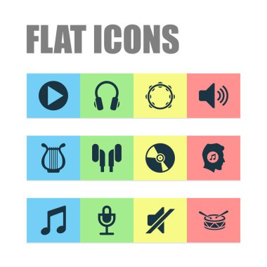 Ses simgeler kulaklık, müzik, lir ve diğer sessizlik öğeleri ile ayarlayın. İzole vektör çizim ses simgeler.