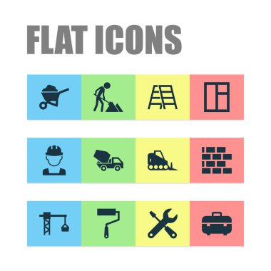 İnşaat Icons set ile çimento araç, duvar, kaldırma kanca ve diğer kaldırma kanca öğeleri ile. İzole vektör illüstrasyon inşaat simgeler.