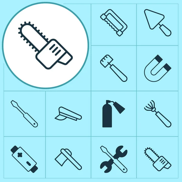 Equipment icons set with attraction, putty, harrow and other screwdriver with wrench elements. Isolated vector illustration equipment icons. — Stock Vector