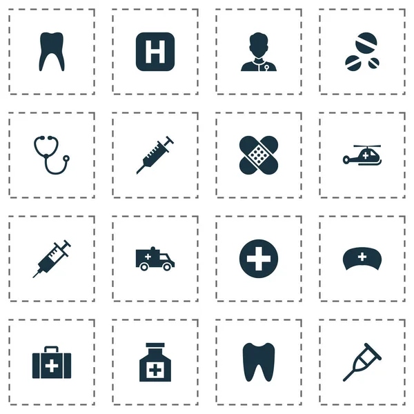 Medicin ikoner set med klo, copter, enhet och andra peck element. Isolerade vektor illustration medicin ikoner. — Stock vektor