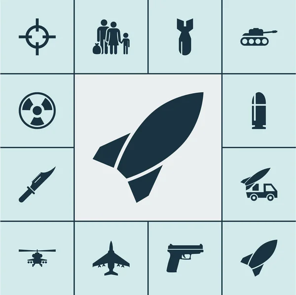 Battle icons set with cutter, weapons, panzer and other rocket elements. Isolated  illustration battle icons.