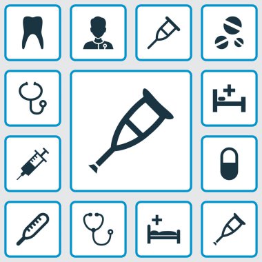 Tıp simgeler enjeksiyonu ile ayarla standı, inceleme öğelerin spike. İzole vektör çizim tıp simgeler.