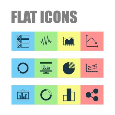 Grafikler, diyagramlar ve istatistik simgeleri kümesi. Kaliteli sembol koleksiyonu. Simgeler web, uygulama ve UI tasarımı için kullanılabilir.