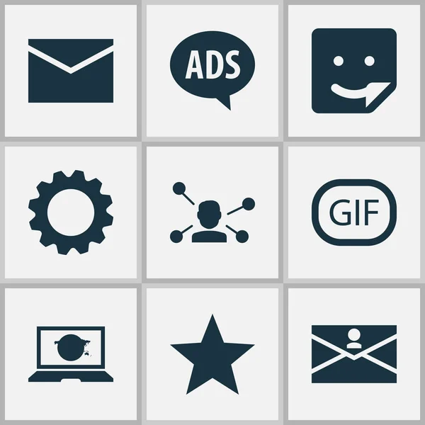 Internet-Icons mit GIF-Sticker, Laptop, Chat und anderen Relationselementen. isolierte Illustration Internet-Ikonen. — Stockfoto