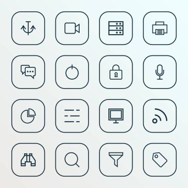 Kullanıcı simgeleri bul, filtre, sunucu ve diğer güç ile öğelerinde ayarlanan stili satır. İzole illüstrasyon kullanıcı simgeleri.