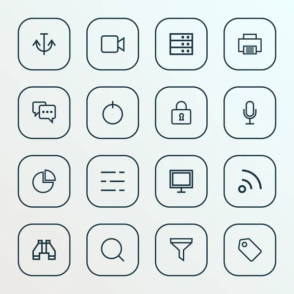 User icons line style set with find, filter, server and other power on elements. Isolated  illustration user icons.