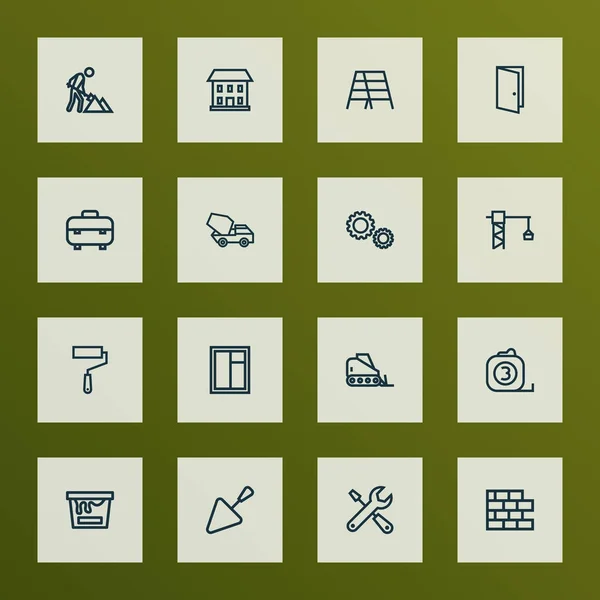 Bausymbole Linie Stil-Set mit Bulldozer, Getriebe, Kelle und anderen Bauelementen. isolierte Illustration Gebäude-Ikonen. — Stockfoto