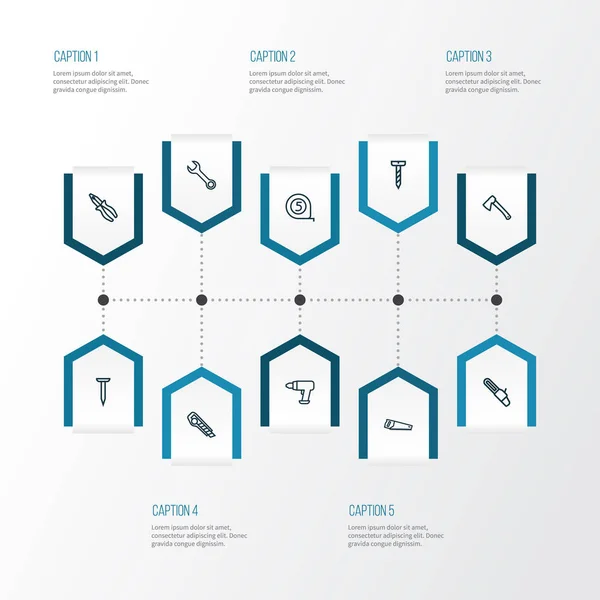 Ремонт иконок линейный стиль набор с гаечным ключом, зажимом, топором и другими элементами резака. Изолированные значки ремонта иллюстраций . — стоковое фото