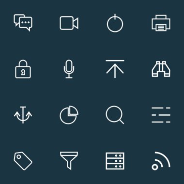 Simgeler çizgi stilini ayarla filtresi, yazdırma, arama ve diğer Pano öğeleri ile arabirim. İzole vektör çizim arayüzü simgeler.