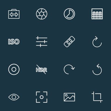 Resim simge stil kümesi anahtarı cam, şifa, yenileme değil ve diğer çekim öğeleri ile satır. İzole vektör çizim görüntü simgeler.