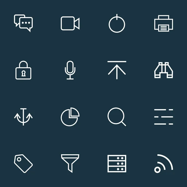 Interface-Symbole Zeilenstilsatz mit Filter-, Druck-, Such- und anderen Dashboard-Elementen. Isolierte Vektor-Illustration Schnittstellen-Symbole. — Stockvektor