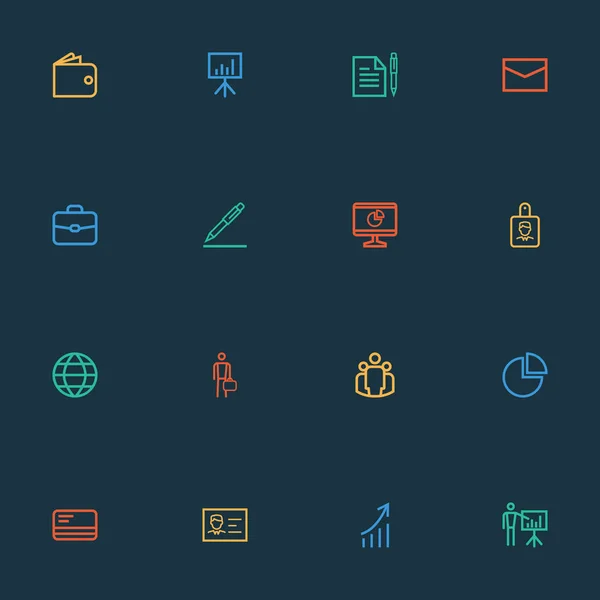 Job kuvakkeet linja tyyli asetettu liikemies, pankkikortti, globaali ja muut liikemies elementtejä. Eristetyt vektorikuvakkeet . — vektorikuva