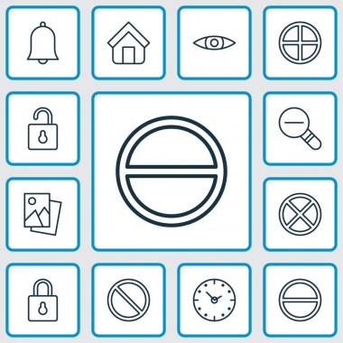 Ağ Icons set manzara fotoğraf, çan, çöp çan öğeleri ile. İzole vektör çizim ağ kutsal kişilerin resmi.