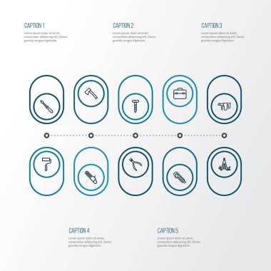 Handtools simgeler stil boya, yuvarlak pense, vida ve diğer boya öğeleri kümesi satır. İzole vektör çizim handtools simgeleri.