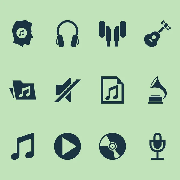 Multimedia-Icons mit Musikliebhaber, Grammophon, Mikrofon und anderen Dossier-Elementen. isolierte Vektorillustration Multimedia-Icons. — Stockvektor