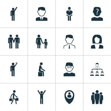 İnsan Icons set ile çalışan, sevinçli, takım ve diğer teslim kişi öğeleri ile. İzole vektör illüstrasyon insan simgeleri.
