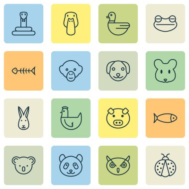 Doğa Icons set ile tavşan, fare, maymun ve diğer ördek öğeleri ile. İzole vektör çizim doğa simgeler.