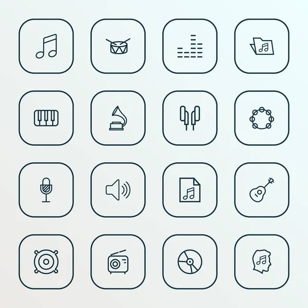 Multimedia ikoner linje stil set med spellistan, mixer, hörlurar och andra mall element. Isolerade vektor illustration multimedia ikoner. — Stock vektor