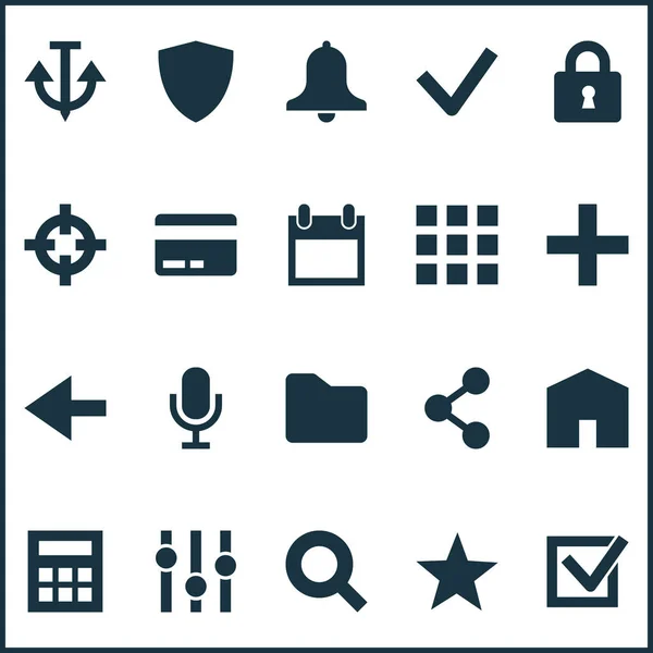 Ícones de interface configurados com aplicativos, tarefa, pasta e outros elementos de adição. Ícones isolados de interface de ilustração vetorial . — Vetor de Stock