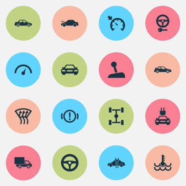 Simgeleri otomatik vites kolu, elektrikli otomobil ve tamir diğer öğeleri, cruise kontrol ile ayarlayın. İzole illüstrasyon otomatik simgeler.