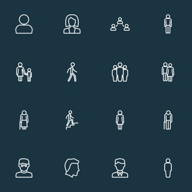 İnsanlar simgeler çizgi stili merdiven ile eski, zeki ve diğer Ihtiyar öğeleri ayarlayın. İzole illüstrasyon insanlar simgeler.