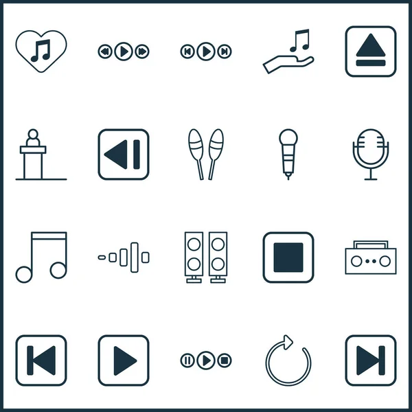 Multimedia icons set with play music, tape, previous music and other music control elements. Isolated  illustration multimedia icons.