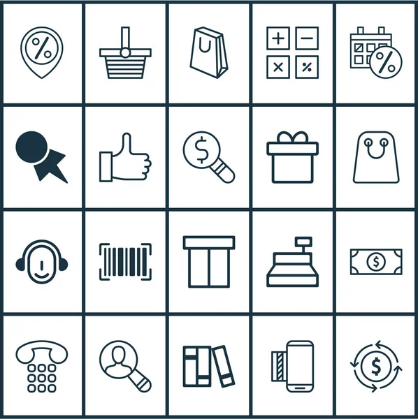 Handel pictogrammen instellen met verkoop dag, zoals, winkelmandje en andere elementen van de tote tas. Geïsoleerde illustratie handel pictogrammen. — Stockfoto