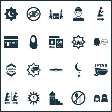Tatil simgeleri olan insanlar, kareem, ayarla alt gözlerini ve diğer dua öğeleri. İzole vektör çizim tatil simgeler.