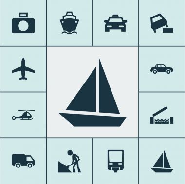 Sevk irsaliyesi simgeler yol çalışması, yumuşak biçmekten, araba ve diğer araç öğeleri ile ayarlayın. İzole vektör çizim sevk irsaliyesi simgeler.