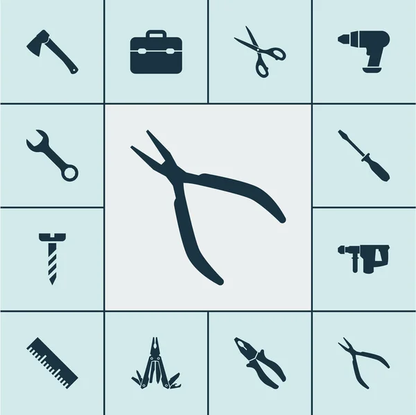 Werkzeuge Icons Set mit Multi-Tool, elektrische Instrument, Zangen und andere runde Zangen Elemente. Isolierte Vektor-Illustrationswerkzeuge Symbole. — Stockvektor