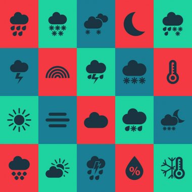 Hava Icons set ile gece, nem oranı, şiddetli yağmur ve diğer nem öğeleri ile. İzole illüstrasyon hava durumu simgeleri.