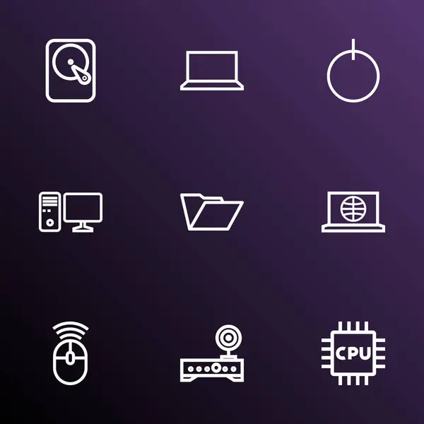 Hardware icons line style set with folder, router, microprocessor and other web elements. Isolated  illustration hardware icons. — Stock Photo, Image