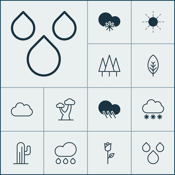 Ekologie ikony sada s oblaky, listoví, dešťová kapka a jiné prvky květ lásky. Izolované ilustrace ekologie ikony. — Stock fotografie