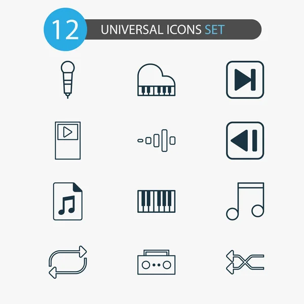 Music icons set with shuffle, piano, previous music and other piano elements. Isolated  illustration music icons.