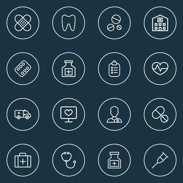 Drug icons line style set with claw, crutch, doctor and other case elements. Isolated  illustration drug icons. — Stock Photo, Image