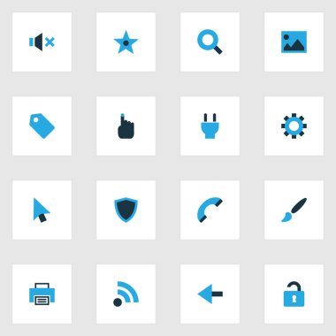 El, fırça, sık seçenekleri öğeleri kümesiyle renkli simgeler arabirim. İzole vektör çizim arayüzü simgeler.