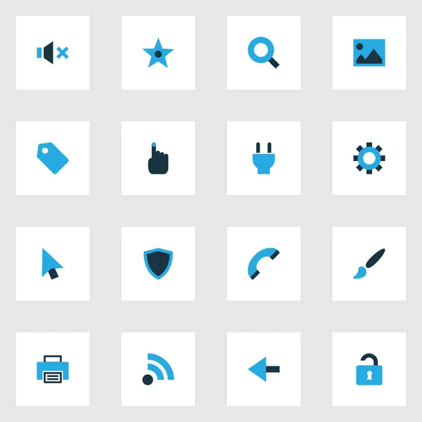 Ícones de interface colorido definido com mão, escova, elementos de opções favoritas. Ícones isolados de interface de ilustração vetorial . — Vetor de Stock