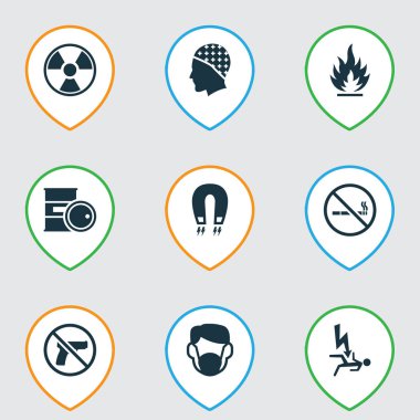 Sigara ile yanıcı, şapkalar ve diğer hiçbir silah öğeleri Emanet Icons set. İzole vektör çizim Emanet simgeler.