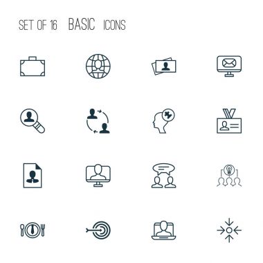 Kartvizit ile iş ikonları/simgeleri ayarla, iş yemeği, hedef ve diğer iş öğeleri nişan al. İzole vektör illüstrasyon iş ikonları/simgeleri.