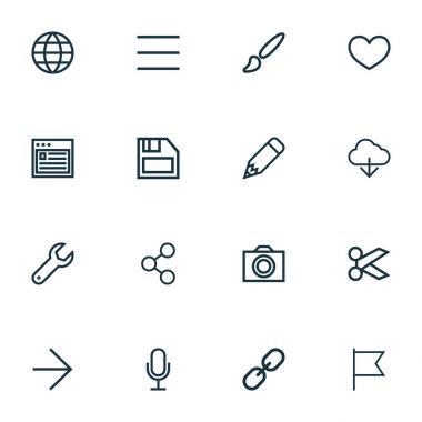 Kullanıcı simgeleri stil bulut, toprak, kalem ve diğer ısı öğeleri kümesi satır. İzole vektör çizim kullanıcı simgeleri.